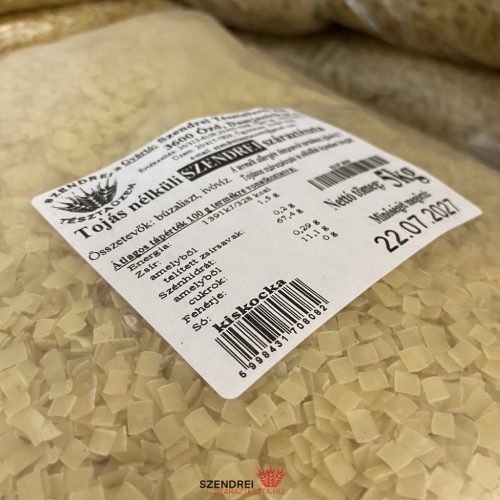 Tojásnélküli Szendrei Kiskocka Száraztészta 5 kg. Lédig